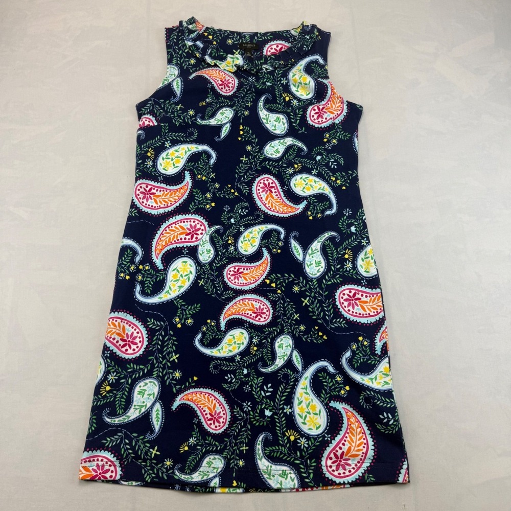 Talbots Petite Womens SP Navy Paisley Print Sleeveless A Line Dress